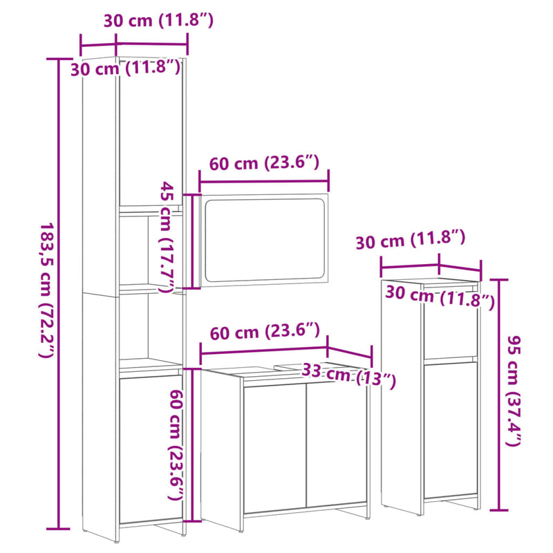 4-tlg. Badmöbel-Set Sonoma-Eiche Holzwerkstoff