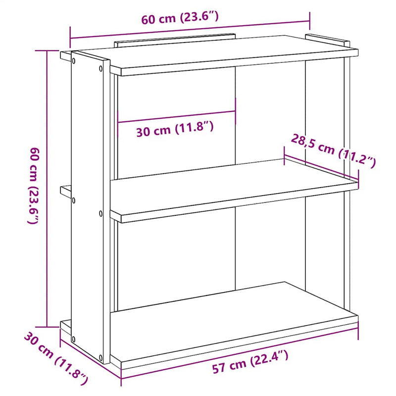 Bücherregal 3 Böden Betongrau 60x30x60 cm Holzwerkstoff