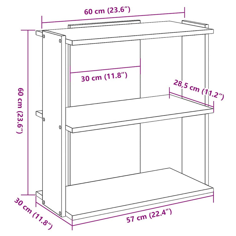 Bücherregal 3 Böden Grau Sonoma 60x30x60 cm Holzwerkstoff