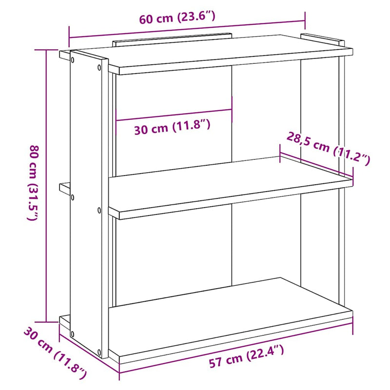 Bücherregal 3 Böden Räuchereiche 60x30x80 cm Holzwerkstoff