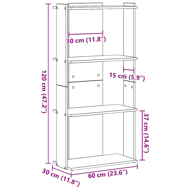 Bücherregal 3 Böden Weiß 60x30x120 cm Holzwerkstoff