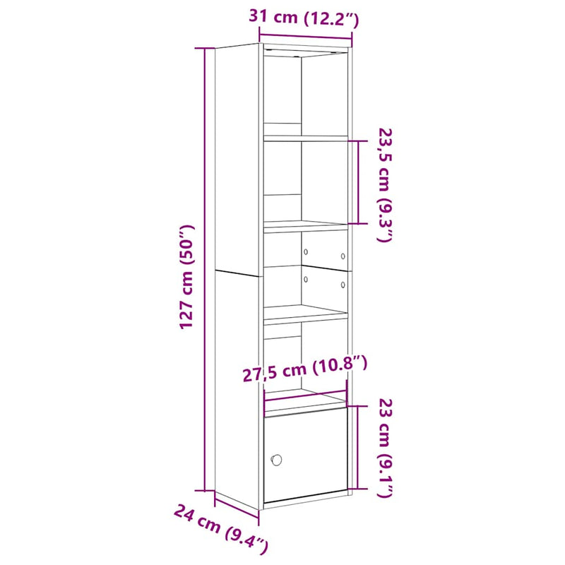 Bücherregal Schwarz Eichen-Optik 31x24x127 cm Holzwerkstoff