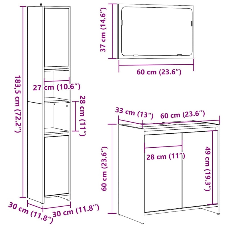 3-tlg. Badmöbel-Set Artisan-Eiche Holzwerkstoff