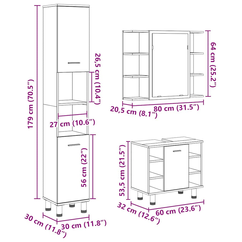 3-tlg. Badmöbel-Set Altholz-Optik Holzwerkstoff