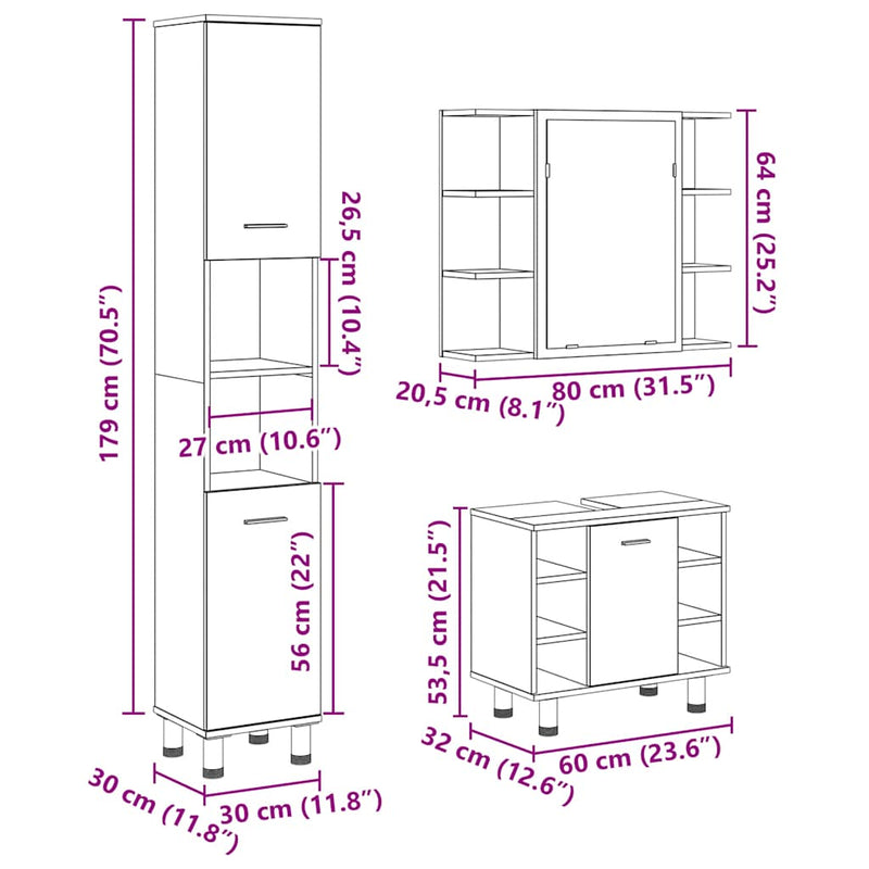 3-tlg. Badmöbel-Set Artisan-Eiche Holzwerkstoff