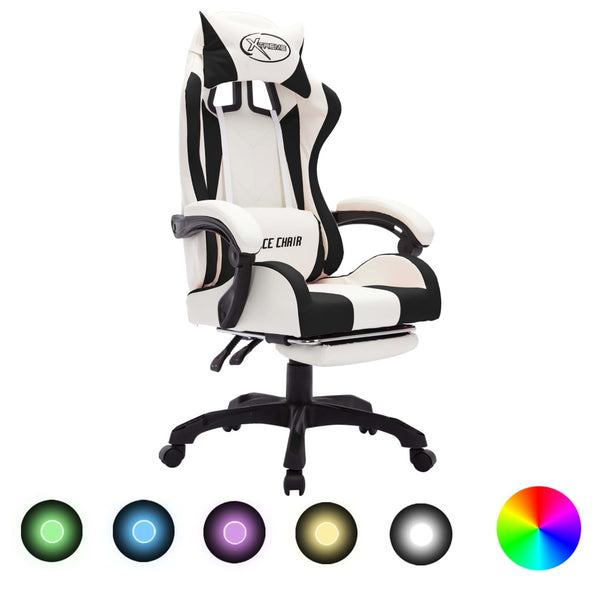 Gaming-Stuhl mit RGB LED-Leuchten Schwarz und Weiß Kunstleder